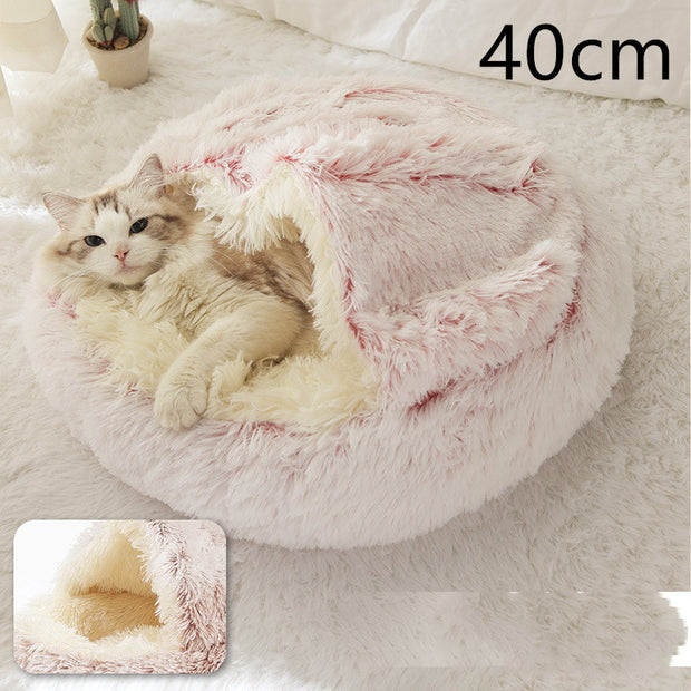 2 In 1 Dog And Cat Bed Pet Winter Bed Round Plush Warm Bed House Soft Long Plush Pets Bed Pet Products